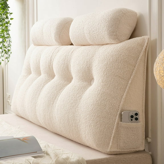 ANMINY Triangular Headboard Pillow Teddy Velvet Removable Cover Vacuum-Packed Neck Support Roll Side Pockets Twin