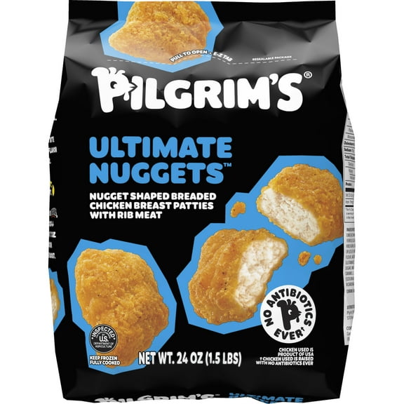 Pilgrim's Ultimate Nuggets Nugget Shaped Breaded Chicken Breast Patties with Rib Meat 1.5 lb, 11g of Protein, Serving Size 4 Pieces