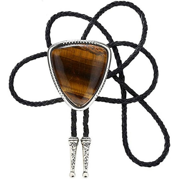 Vintage White Crack Triangle Bolo Tie for Men with Silver Bolo Tie Tips