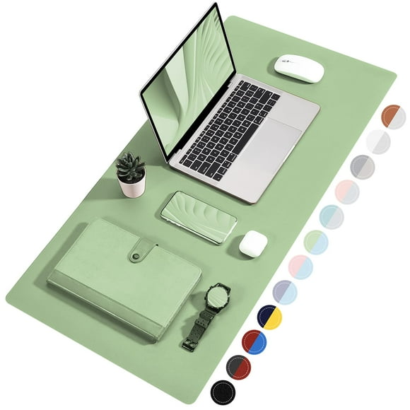 TOWWI Dual Sided Desk Pad, Large Desk Mat, Waterproof Desk Blotter Protector Mouse Pad, Leather Desk Pad Large for Keyboard and Mouse (36" x 17", Green/Blue)