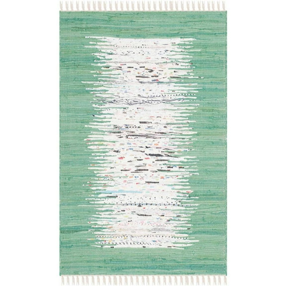 SAFAVIEH Montauk Tennyson Braided Border Cotton Area Rug, Ivory/Sea Green, 2'6" x 4'