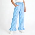 thumbnail image 2 of Loopsun Kids 5-15Years Summer Plaid Ruffle Full Length Pants Elastic Waist Comfortable with Pocket, 2 of 5