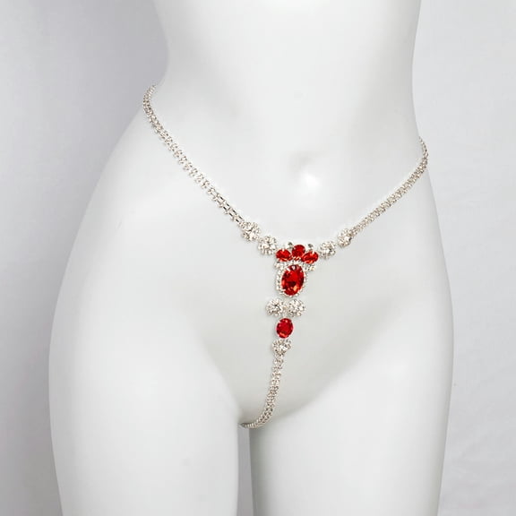 K-KED Women's Ruby Diamond Sexy Luxury Thong Chain Nightclub Bikini Briefs Body Chain-Silver