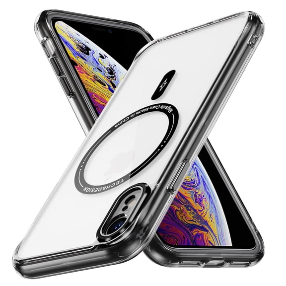 Magnetic Clear Compatible with iPhone XR Case, Military Grade Drop Tested, Compatible with MagSafe, Shockproof Protective Hard Back Slim Case for iPhone XR, Black