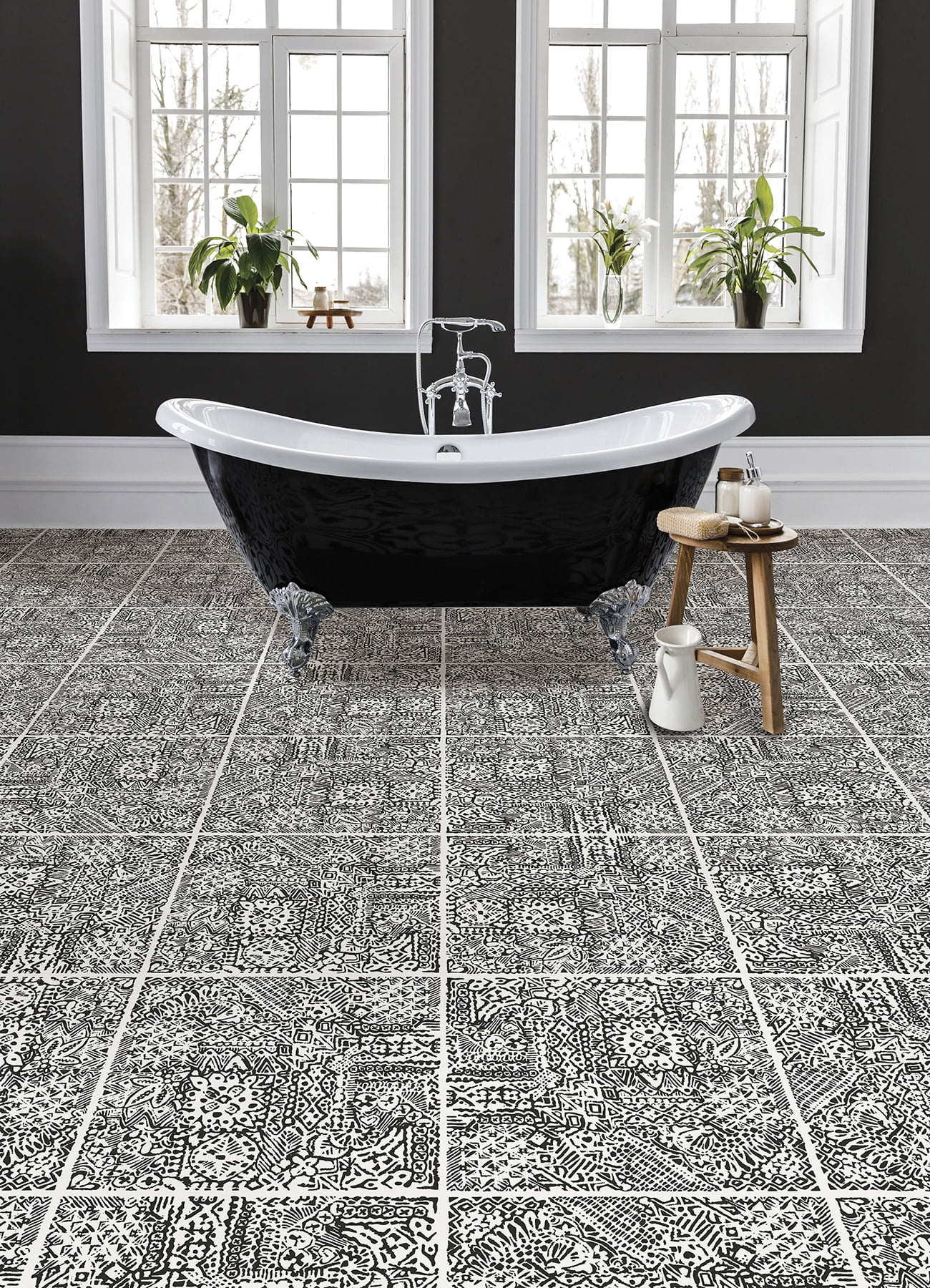 FloorPops 12-in by 12-in Charcoal Reo Peel & Stick Floor Tiles