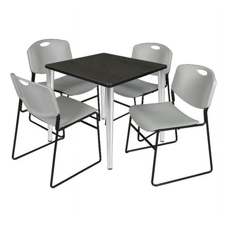 UPC: 0192357193082 | 30  Square Breakroom Table- Ash Top- Chrome Base & 4 Zeng Stack Chairs- Grey