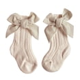 thumbnail image 1 of Arvbitana Baby Girls Knitted Christmas Socks Solid Color Ribbed Low Stockings with Bowknot Fall Winter New Year Princess Socks  0-3T, 1 of 2