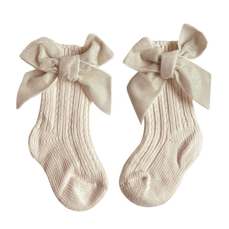 

Boiiwant Baby Girls Christmas Socks Solid Color Knitted Low Cut Socking with Bowknot Winter Soft Warm Dress Socks for Infant 0-12M