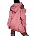 thumbnail image 3 of Womens Hooded Sweatshirt Drop Sleeve Soft Comfort Relaxed Fit Front Pocket Y2K Street for Casual Wear Pink,XL, 3 of 6