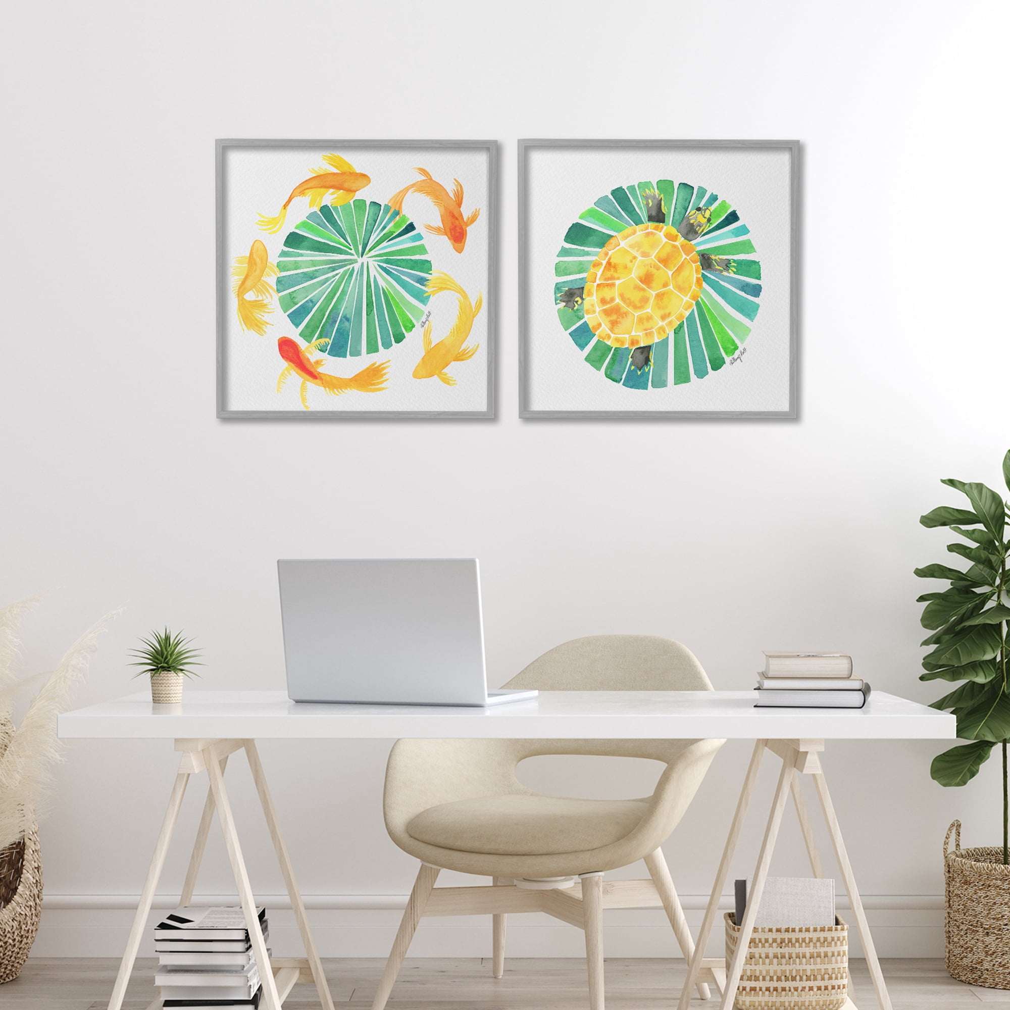 Stupell Industries Orbital Aquatic Creatures 2 Piece Gray Framed Giclee Art Set, design by Hillary Holt