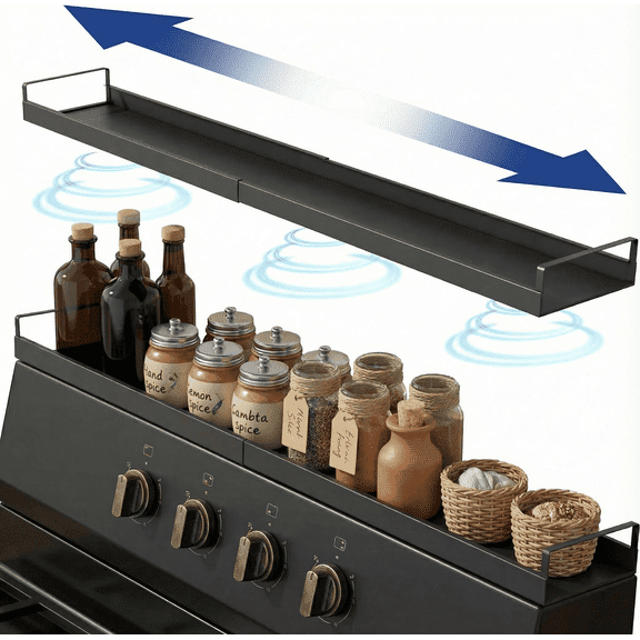 Extendable Over the Stove Shelf (16–31 Inch), Magnetic Shelf for Back of Stove, Adjustable Steel Spice Rack Organizer for Kitchen