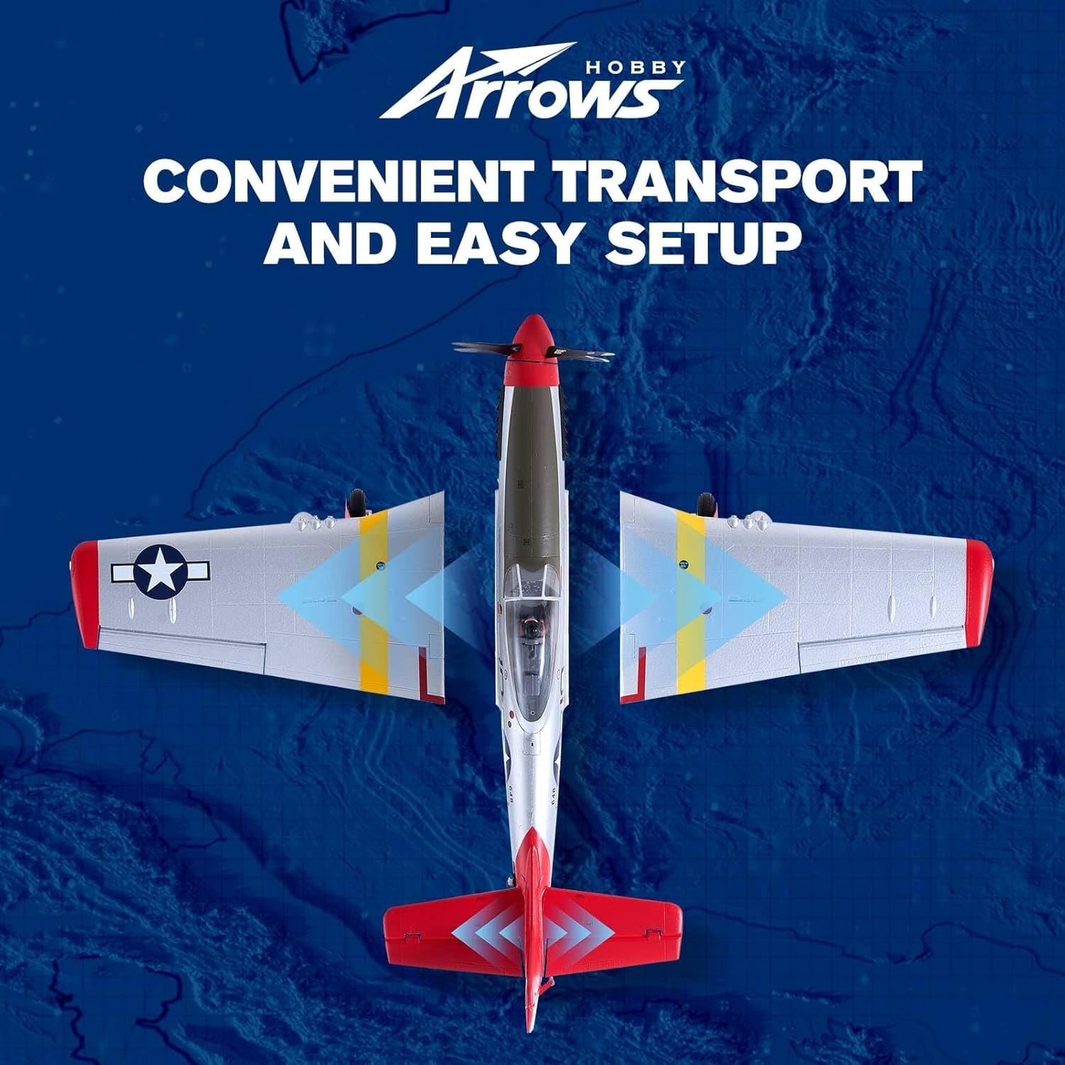 Arrows Rc Plane Propeller Rc Airplanes for Adults Remote Control Airplane P-51 850MM with Vector Flight Stabilization System RTF (Include Battery, Charger, Radio)