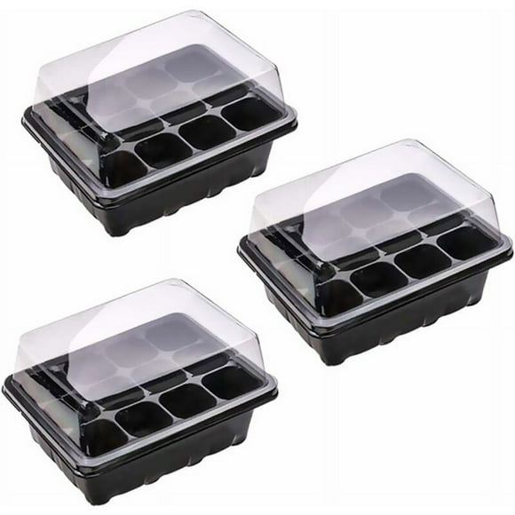 nipocaio3 Pack Seedling Tray, Seedling Starter Tray Cell Nursery Trays, Mini Seedling Greenhouse with 12 Cells, Plant Germination Tray with Lid,