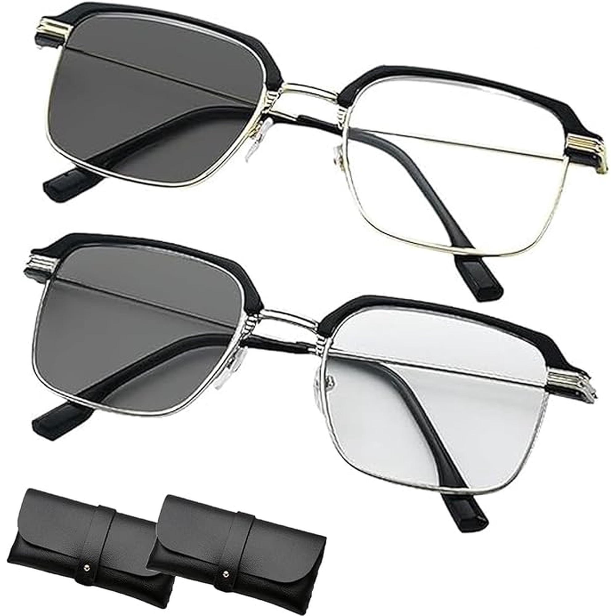 Intelligent Auto Focus Reading Glasses, Photochromic Blue Light Blocking Zoom Readers, Self Adjusting Eyewear for Men Women Gaming (2 Pc, Black)