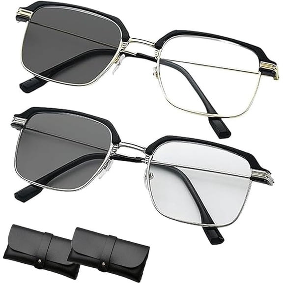 Intelligent Auto Focus Reading Glasses, Photochromic Blue Light Blocking Zoom Readers, Self Adjusting Eyewear for Men Women Gaming (2 Pc, Black)