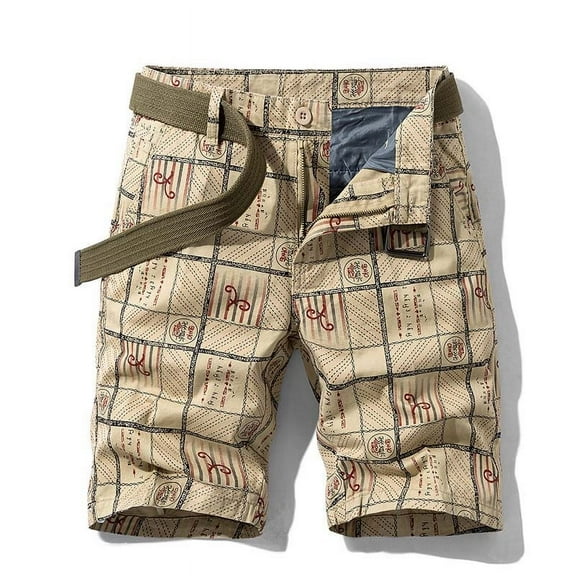Njoeus Men's Shorts Mens Classic Fit Cargo Shorts Multi Pocket Casual Plaid Straight Cargo Short Pants for Men (No Belt)