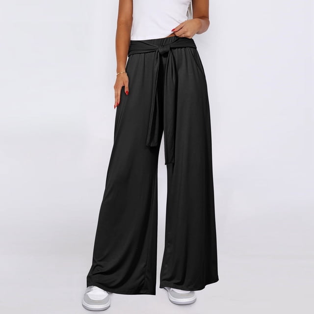 WILLBEST Pantalones de Yoga Casuales de Pierna Ancha para Mujer, Suaves Y Cómodos, con Diseño de Cordones Verticales para Uso Diario 2713 Extra Grande
