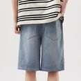 thumbnail image 7 of Mceream Men Baggy Denim Bermuda Shorts Y2K Drawsting Wide Leg Knee Length Denim Short Pants Casual Knee Length Jean Jorts with Pockets Light Blue M, 7 of 7