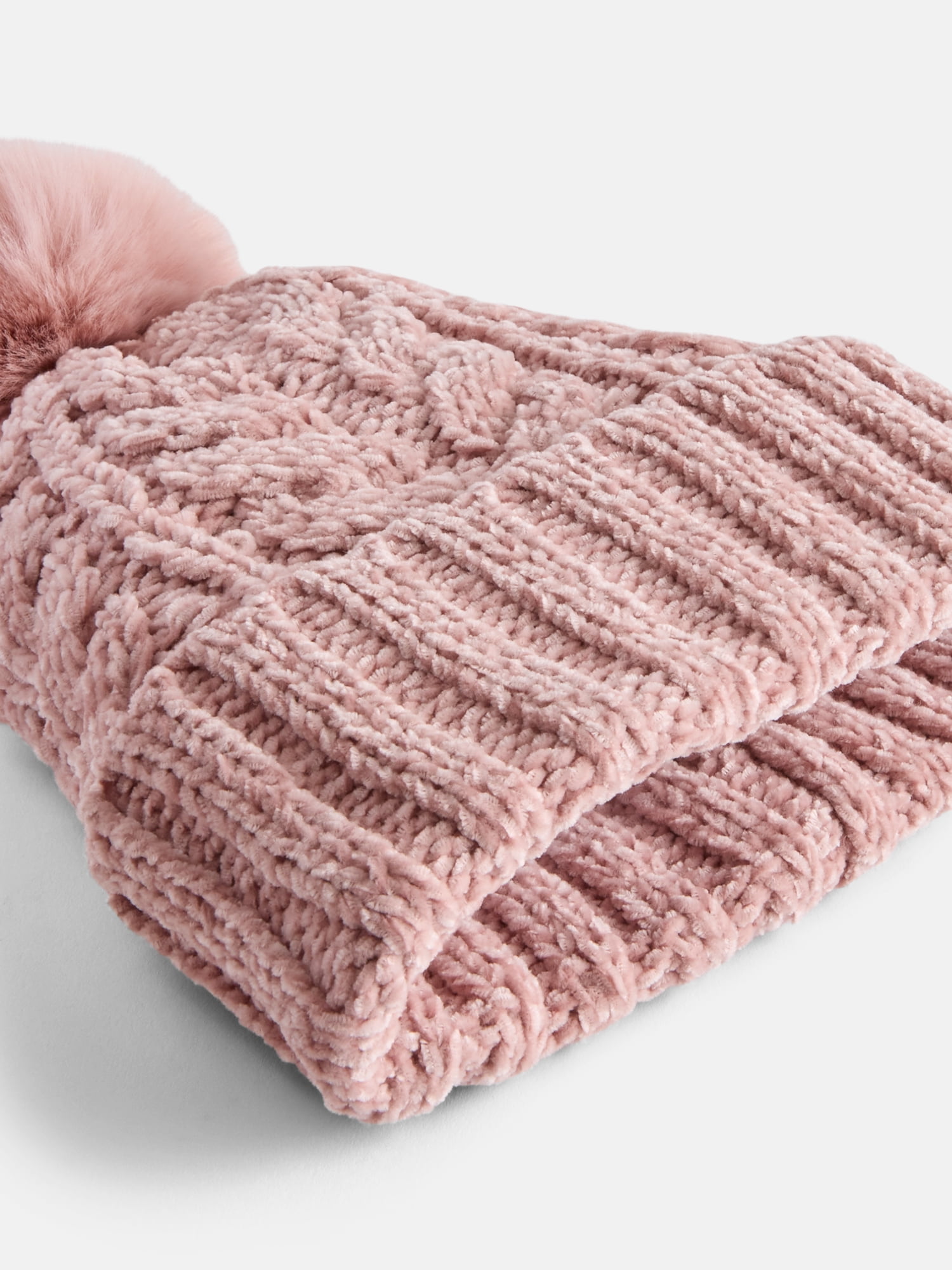 MNYC Women's 2 PC Cable Knit Chenille Beanie w/ Matching Gloves, Dusty Rose