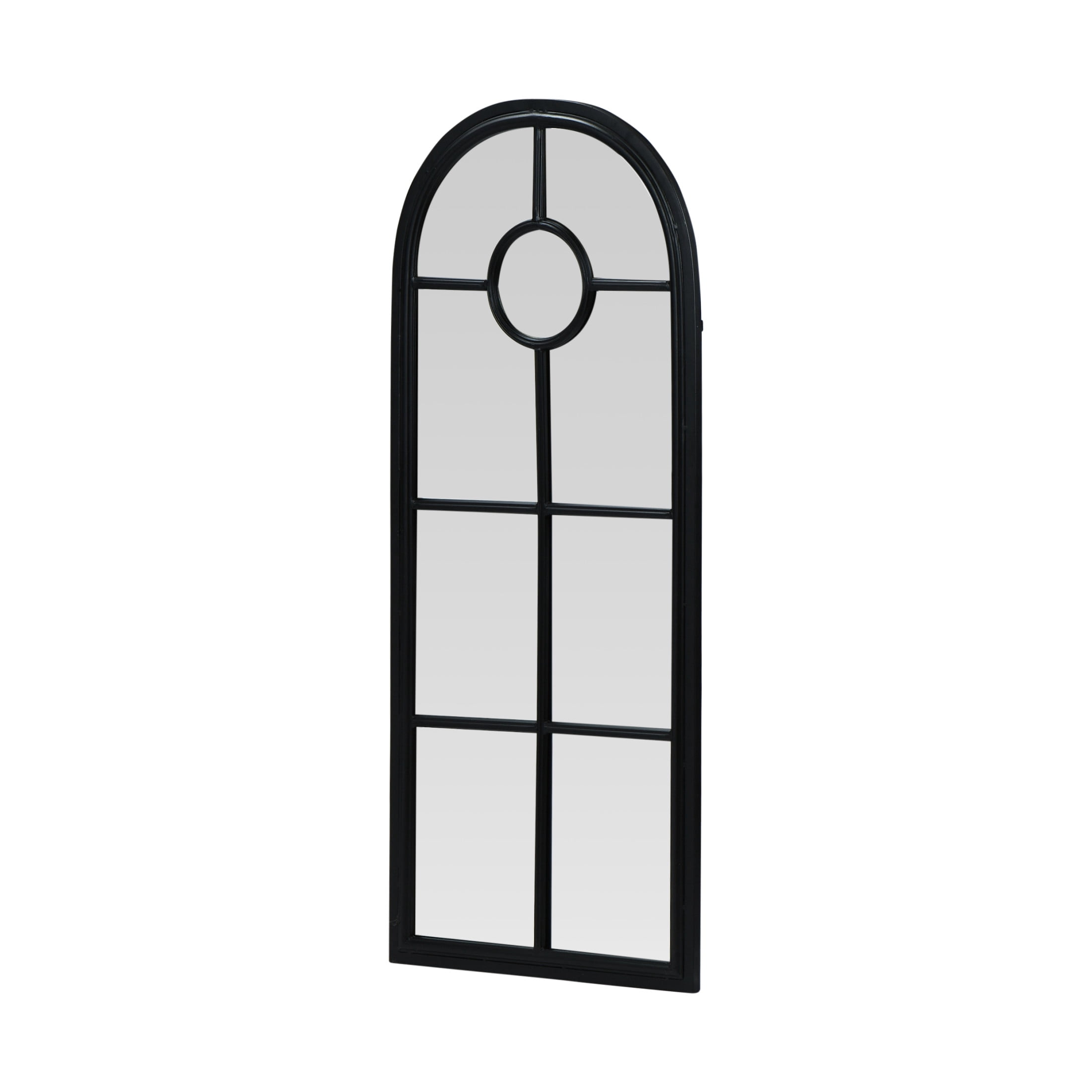 Creative Co-Op Distressed Arched Metal Wall Mirror with Window Pane, Black