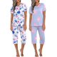 thumbnail image 3 of Ekouaer 2 Pack Women's Sleepwear Capri Pajama Sets Short Sleeve Two-Piece Pjs V Neck Tops & Capri Pants with Pockets S-3XL, 3 of 5