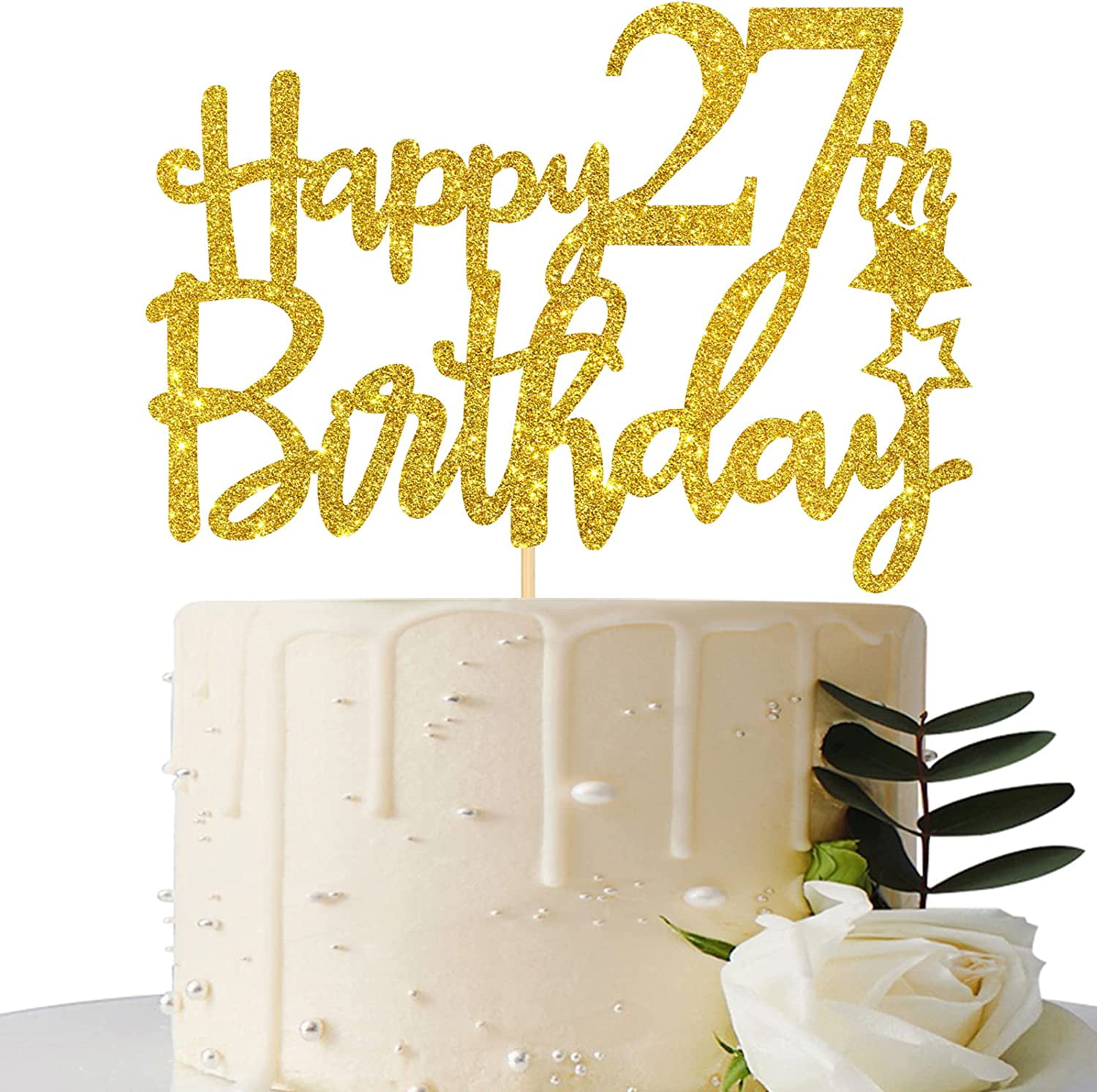 CakeSupplyShop Item#027CTA - 27th Birthday / Anniversary Cheers Soft Gold  Glitter Sparkle Elegant Cake Decoration Topper - Walmart.com