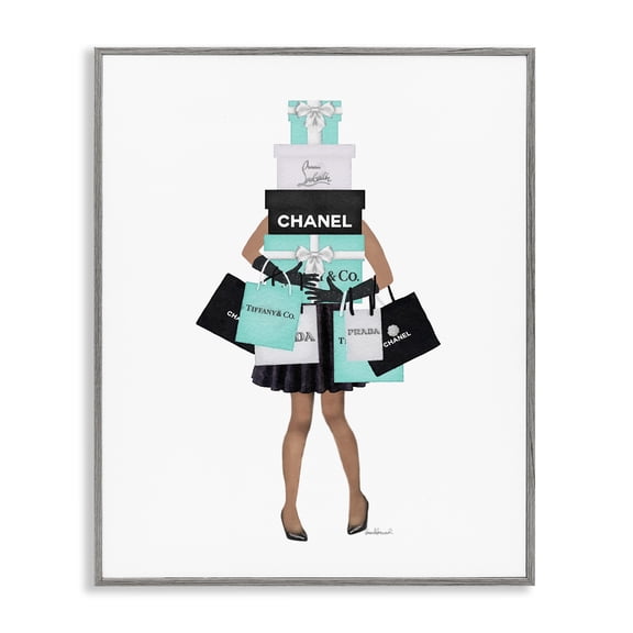 Stupell Industries Art Deco Fashionista Woman Shopping Chic Glam Bags Gray Framed Giclee Art, 16 x 20, by Amanda Greenwood