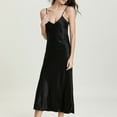thumbnail image 3 of Defitshape Women's Satin Nightgown Soft Silk Luxurious Long Night Gown Sleepwear Slim Fit V Neck Sleep Dress Spaghetti Strap Lingerie Black X-Small, 3 of 4