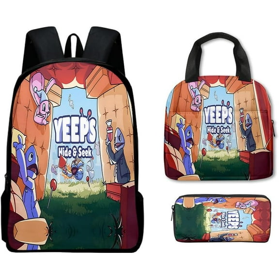 Yeeps Hide and Seek Backpack Lunch Bag Pencil Case 3PCS Set - 16in (C12,3pcs)