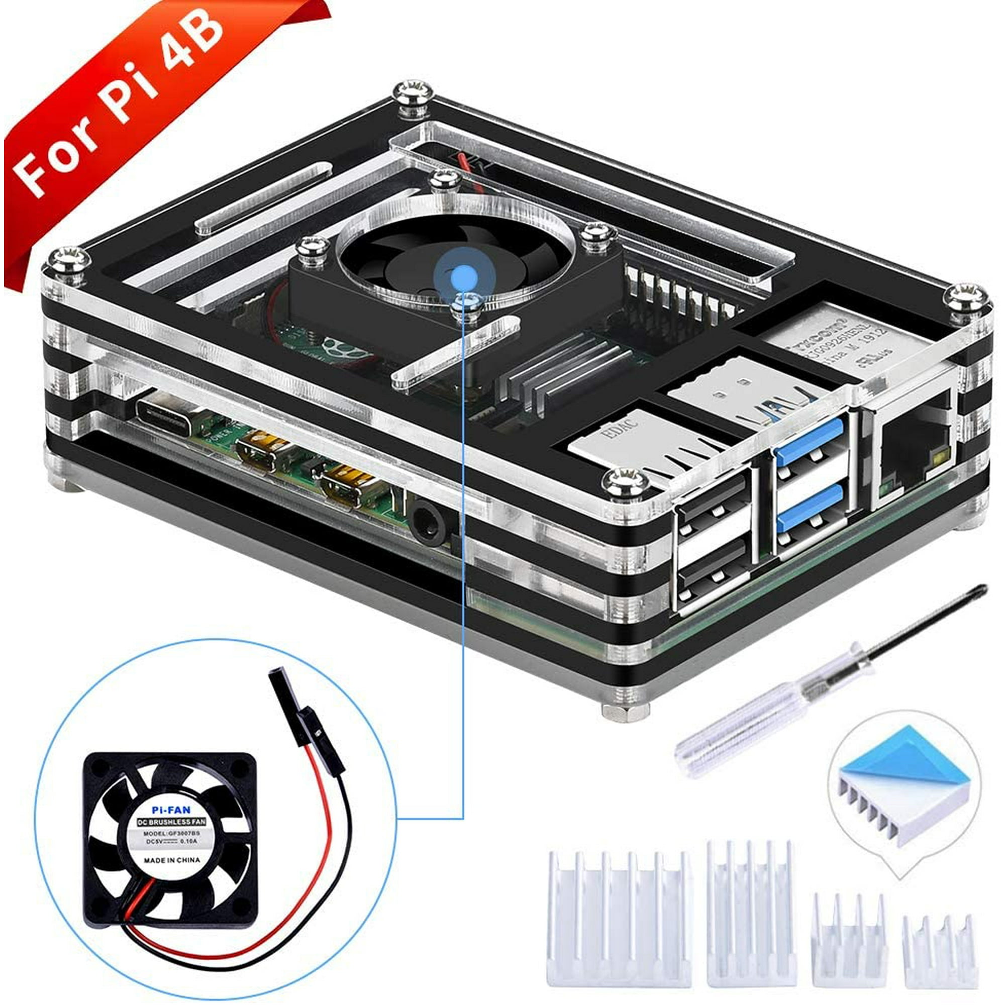 Geeekpi Acrylic Case For Raspberry Pi 4 Model B Raspberry Pi Case With Cooling Fan And 4pcs Heatsinks For Raspberry Pi Walmart Canada