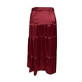 thumbnail image 5 of Wyobmus Women's Midi Skirt Satin Skirt Tiered Flowy High Waist A-Line Elastic Ruffle Casual Skirts Red, 5 of 5