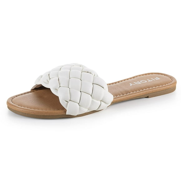 Sandalia FITORY para mujer, plana, sin cordones, con correa trenzada 7, color blanco