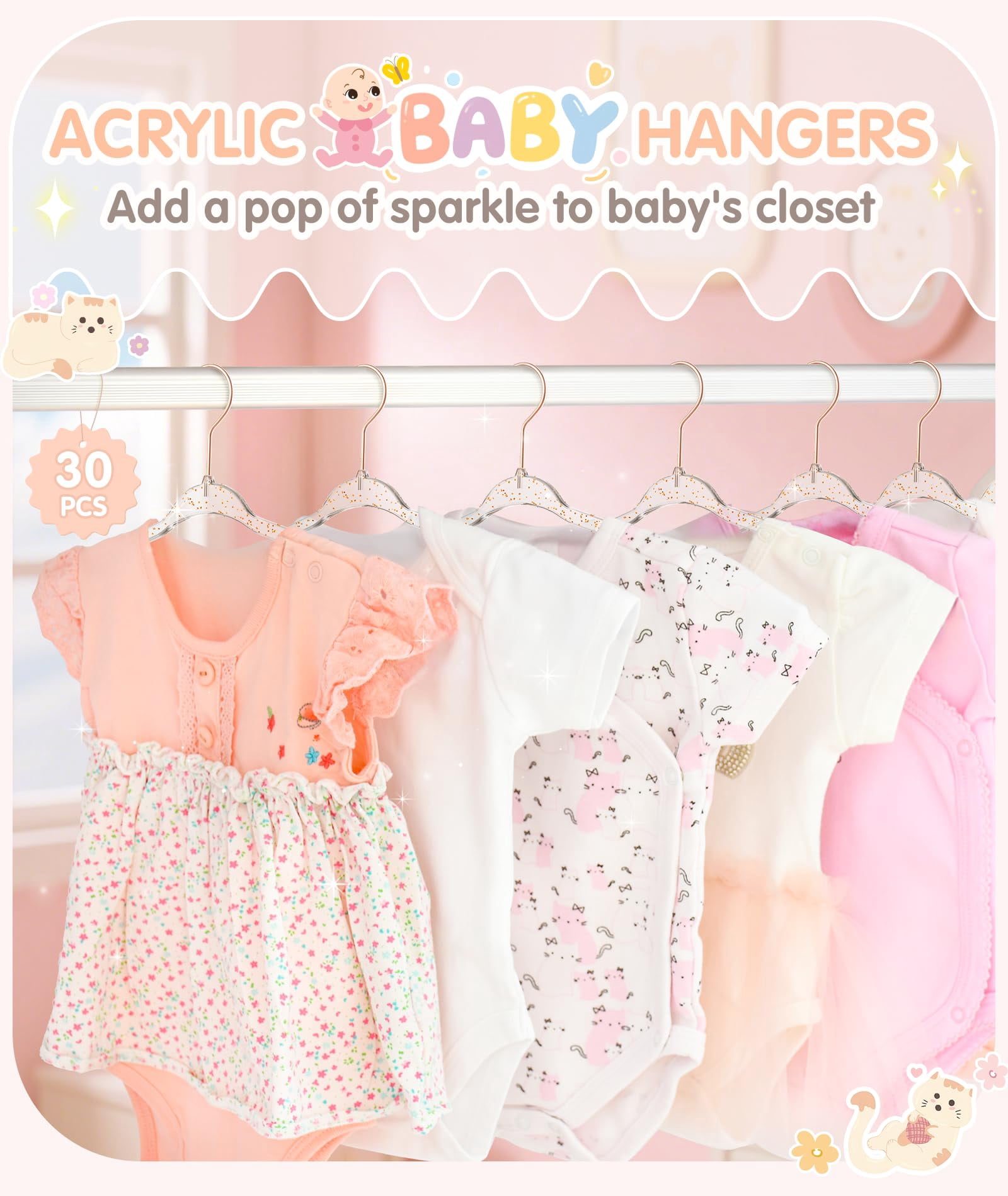 11 Inch Pink Glitter Clothes Hangers For Closet Organization