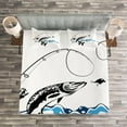 thumbnail image 3 of Ambesonne Fish Quilted Bedspread Set 3 Pcs, Hand Drawn Art Nautical, Queen Size, Black Blue, 3 of 3