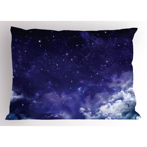 Ambesonne Space Pillow Sham, Dreamy Night with Stars, 36" X 20", Purple White