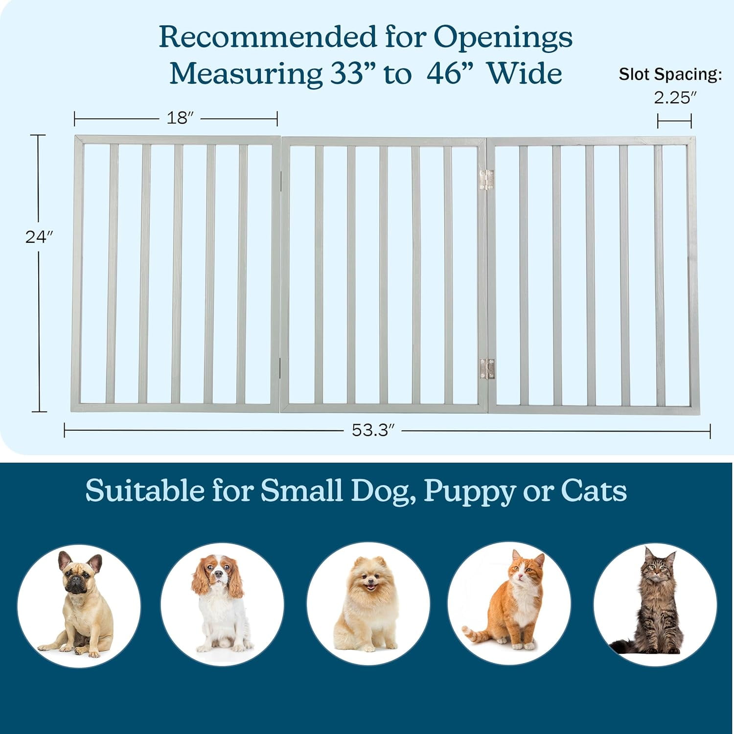 Foldable Indoor Dog Gate with 4 Panels for Stairs, Hallways, or Doorways - 72x24-Inch Retractable Wood Freestanding Pet Barrier (Gray)