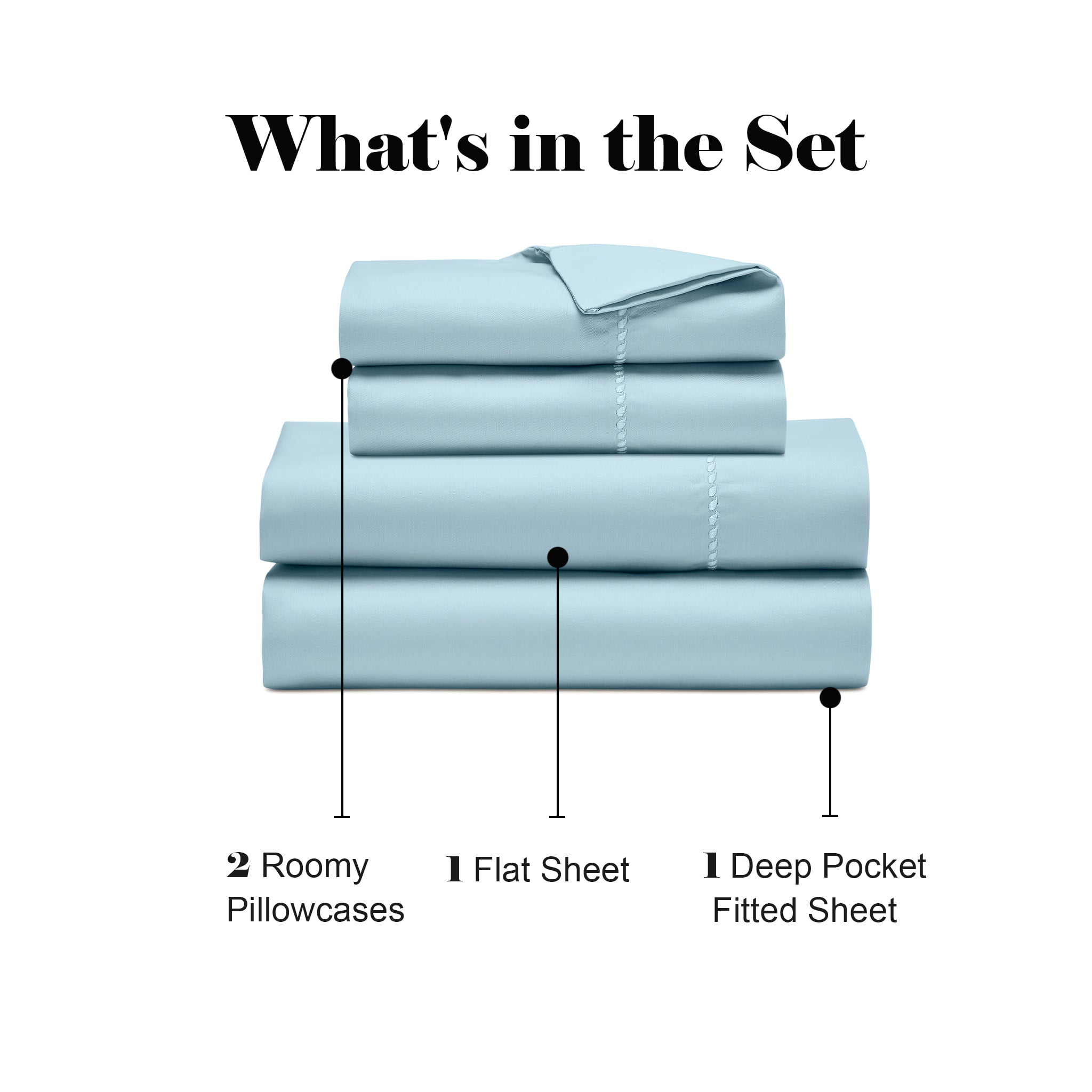 Superior Cotton Blend 600 Thread Count Dash Stitch Hem Sheet Set, Split King, Blue
