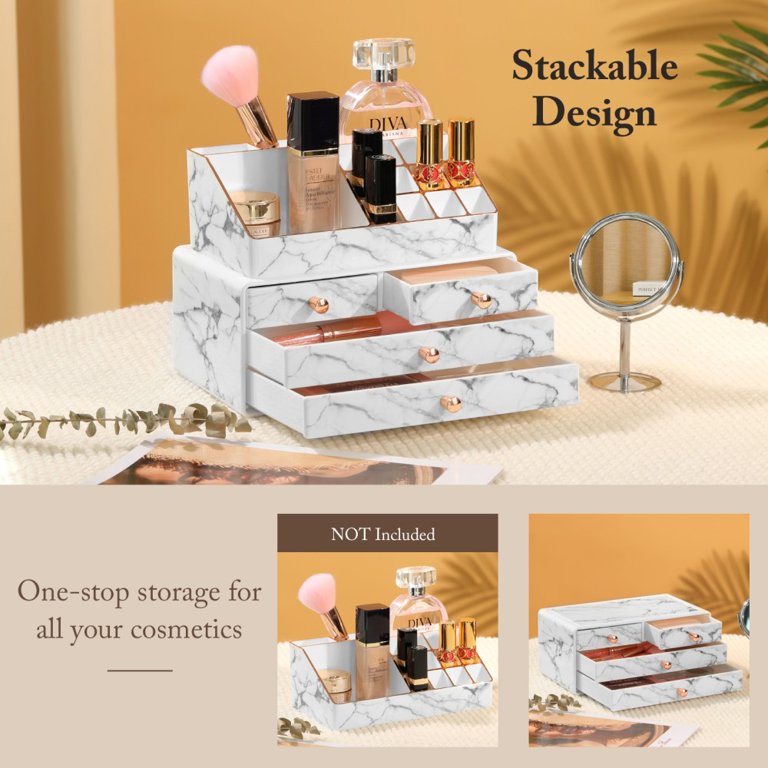 Stackable Makeup Storage Drawers, Vtopmart 4 Pack Acrylic Bathroom  Organizers, Clear Plastic Storage Bins