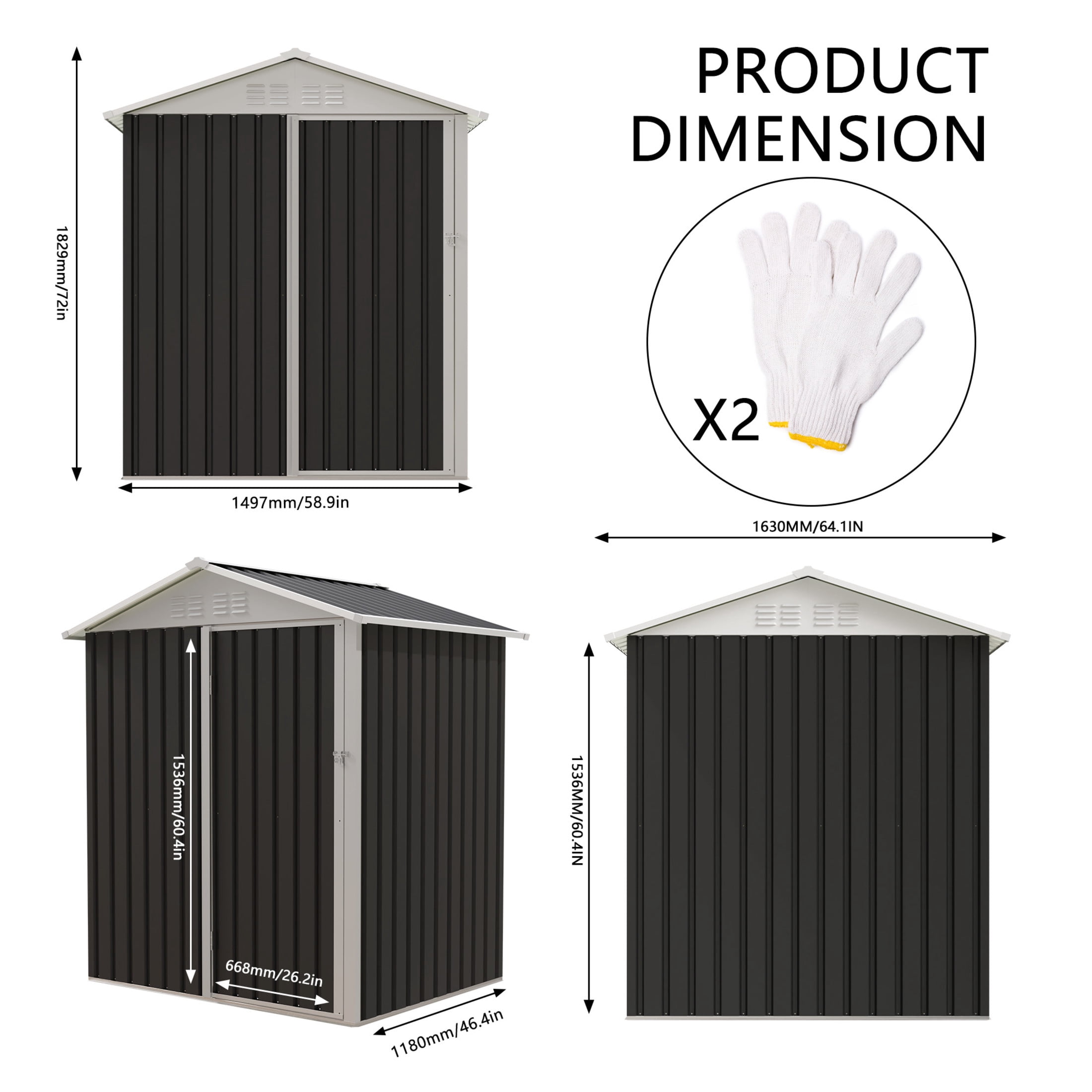Noble House 5x4 FT Metal Outdoor Garden Shed, Galvanized Steel Apex Roof Backyard, Patio Storage House, Grey