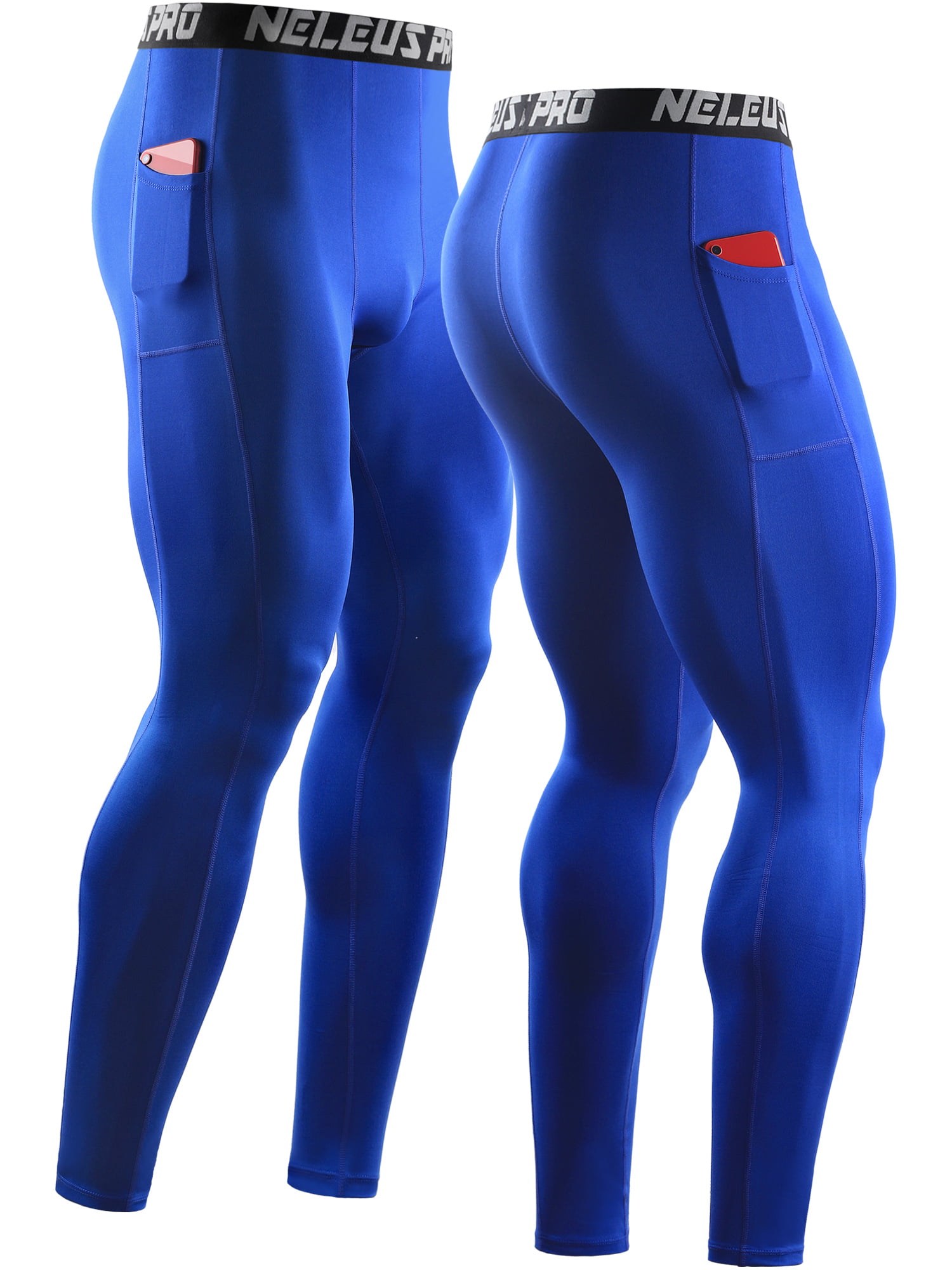 HUAKANG 2 Pack Compression Tights Mens Running Leggings Cool Quick Dry Base  Layer Sport Workout Jogging Pants Athletic Training Gym Tights with  Pockets(0909-Black Blue-M) : : Fashion