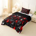 thumbnail image 2 of Manfei 3D Geometric Triangle Twin Comforter Sets, Red Black Bedding Set, Black Reversible 2 Pieces, 1 Comforter and 1 Pillowcase, 2 of 6