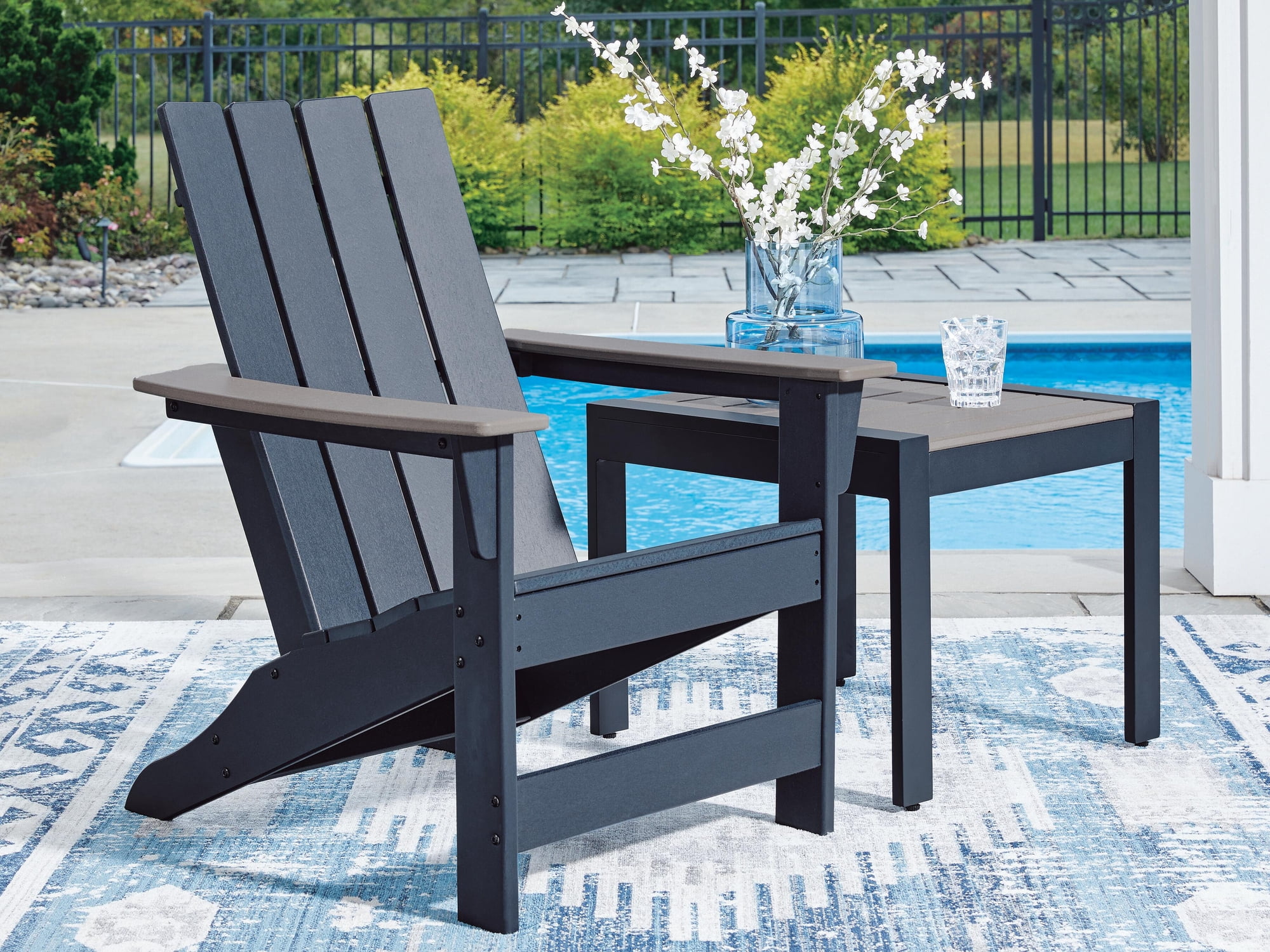 Signature Design by Ashley Mabry Shores Adirondack Chair, Outdoor Patio Chair, Navy Blue MEGA-TUFF™ HDPE