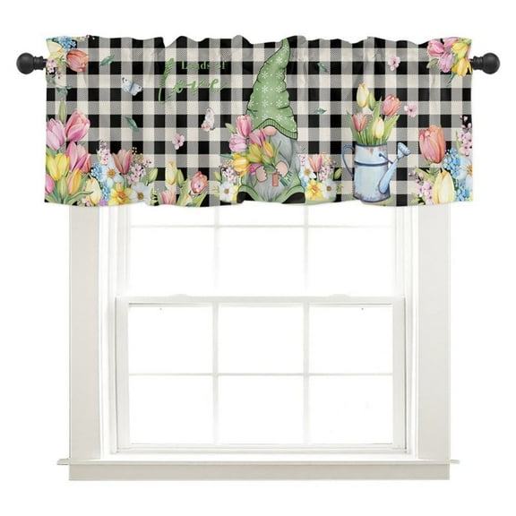QRxue Farmhouse Black White Printed Nature Rod Pocket Kitchen Valances, 54" x 18"