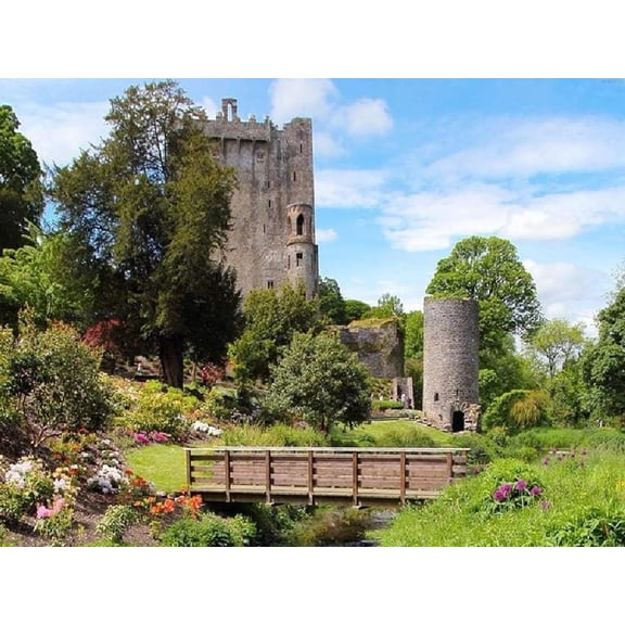 Jigsaw Puzzle for Adults, Blarney Castle and Gardens Ireland Landmark Landscape, 1000 Piece Wooden Puzzle with Poster, Challenging European Architecture Art for Home Decor