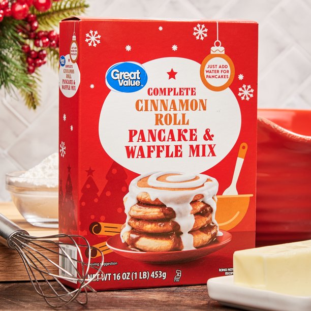 Great Value Complete Cinnamon Roll Pancake & Waffle Mix, 16 oz Box