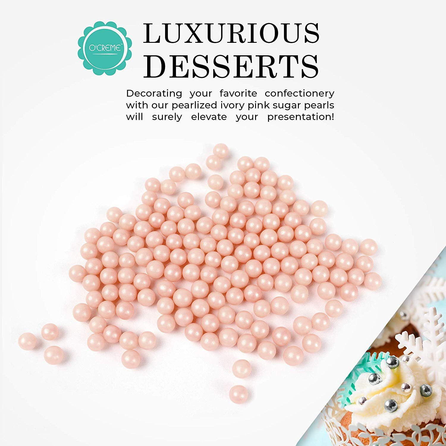 O'Creme Ivory Edible Sugar Pearls Cake UAE