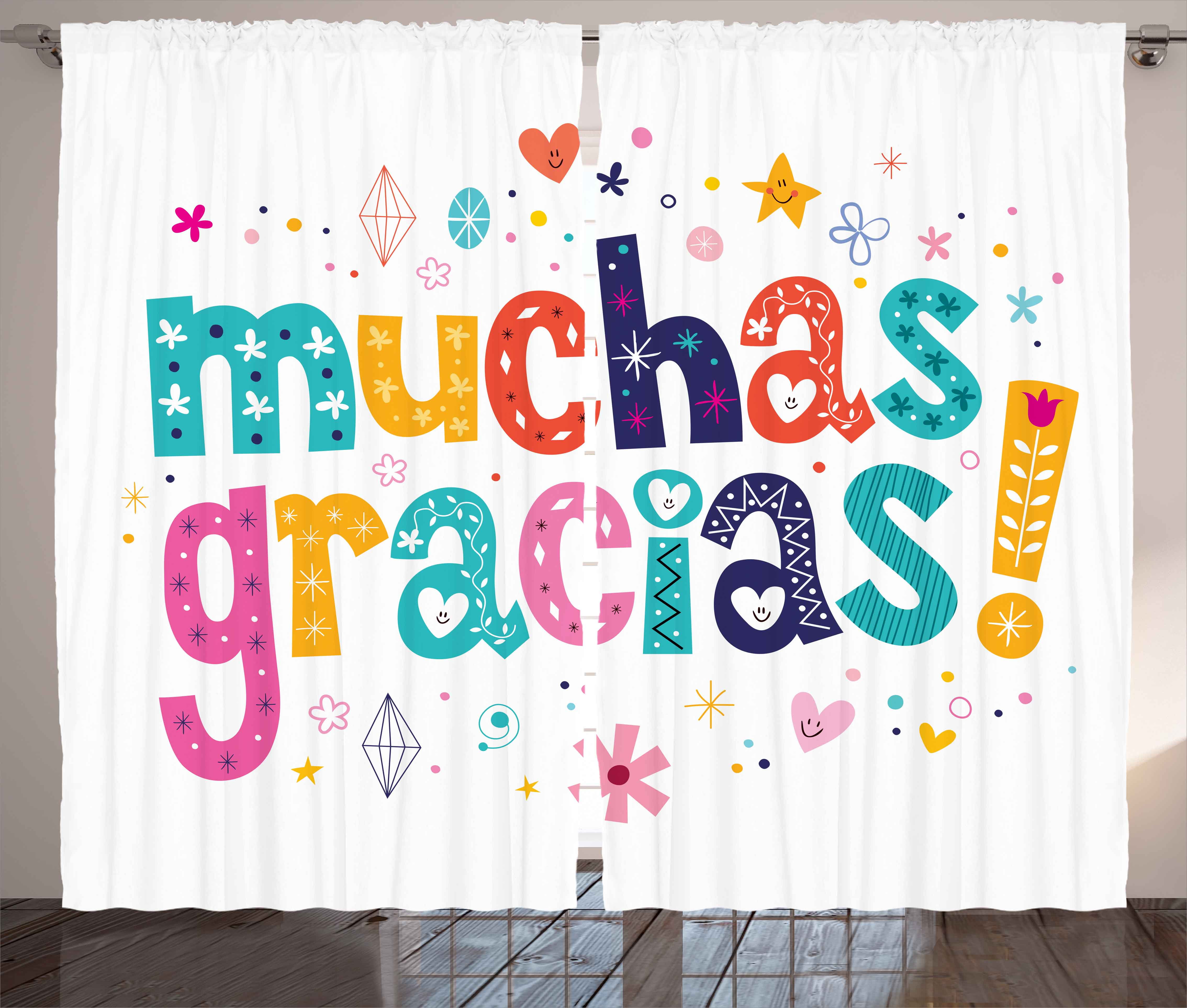 Mexican Decor Curtains 2 Panels Set Spanish Thank You Quote With