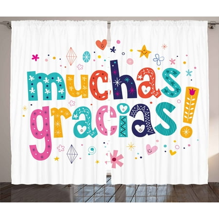 Mexican Decor Curtains 2 Panels Set Spanish Thank You Quote With