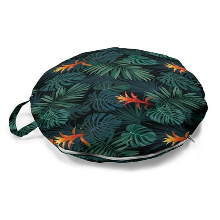 

Vintage Palm Round Floor Cushion with Handle Dark Tones Pattern of Guzmania Flowers and Leaves Pattern Decorative Pillow for Living Room & Dorms 18 Round Dark Green Multicolor by Ambesonne