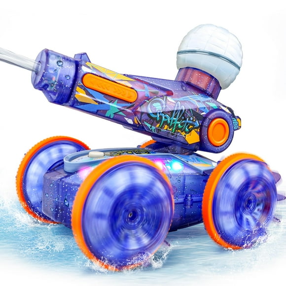 BEZGAR Pool Toys for Kids, Amphibious Remote Control Car Toys for Ages 6-8, RC Stunt Car with Water Gun for Boys and Girls 8-12, Remote Control Boat with Light(Blue)